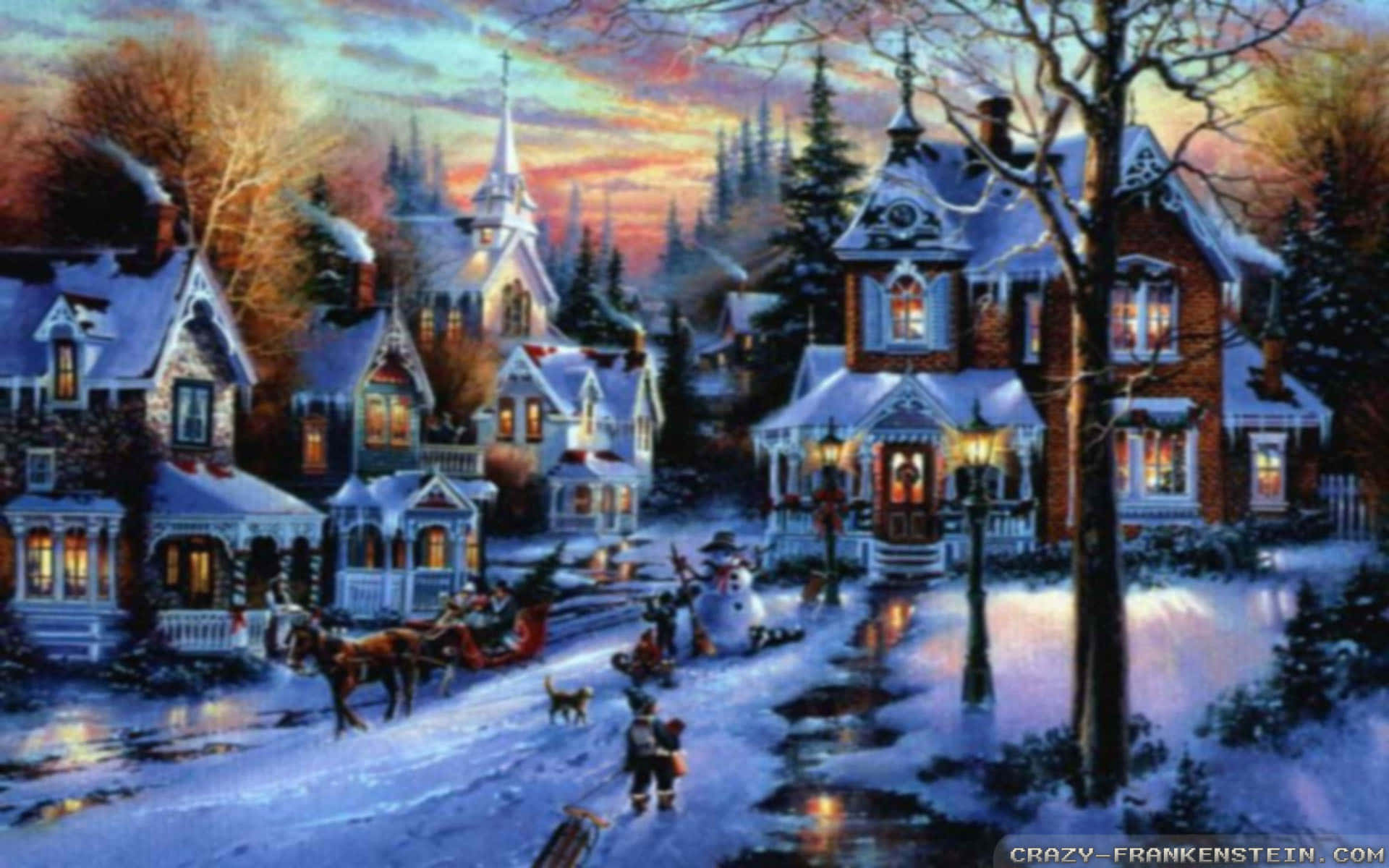 Enjoy The Magical Beauty Of A Christmas Village Background