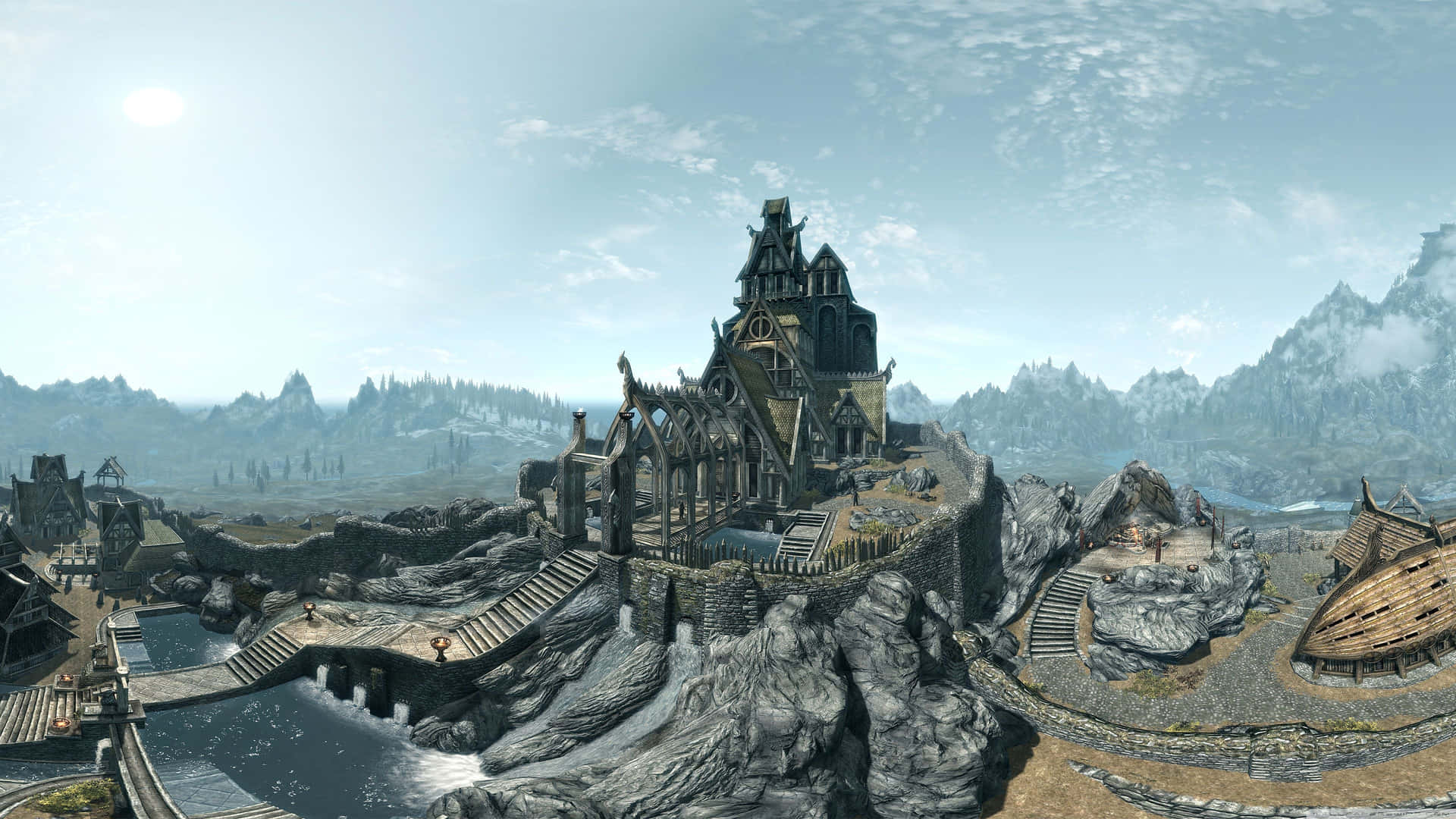 Enjoy The Mystical Grandeur Of Skyrim Landscape Background