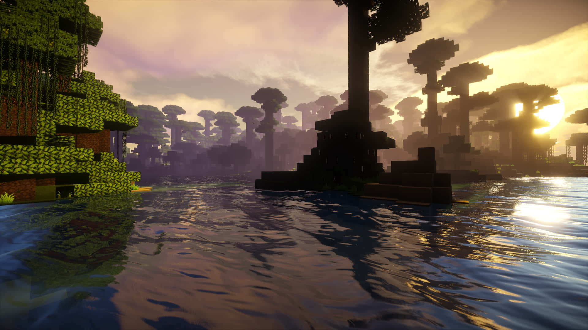 Enjoy The Relaxing Vista Of A Minecraft Sunset. Background