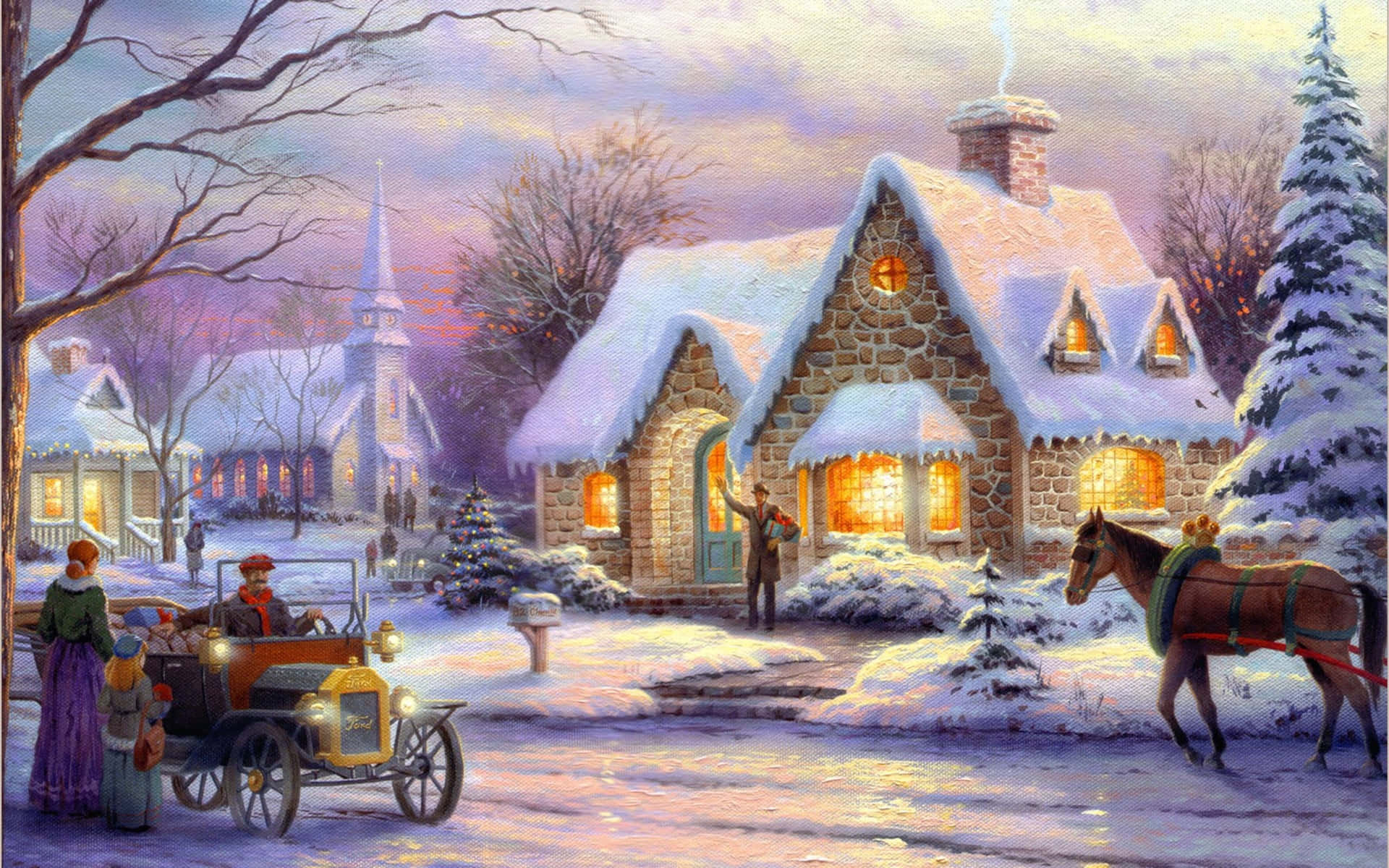 Enjoy The Spirited Holiday Ambiance Of A Traditional Christmas Village Background