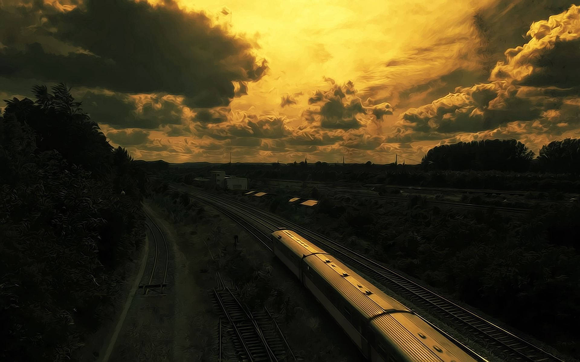 Enjoy The Sunset Journey On A Golden Train Background