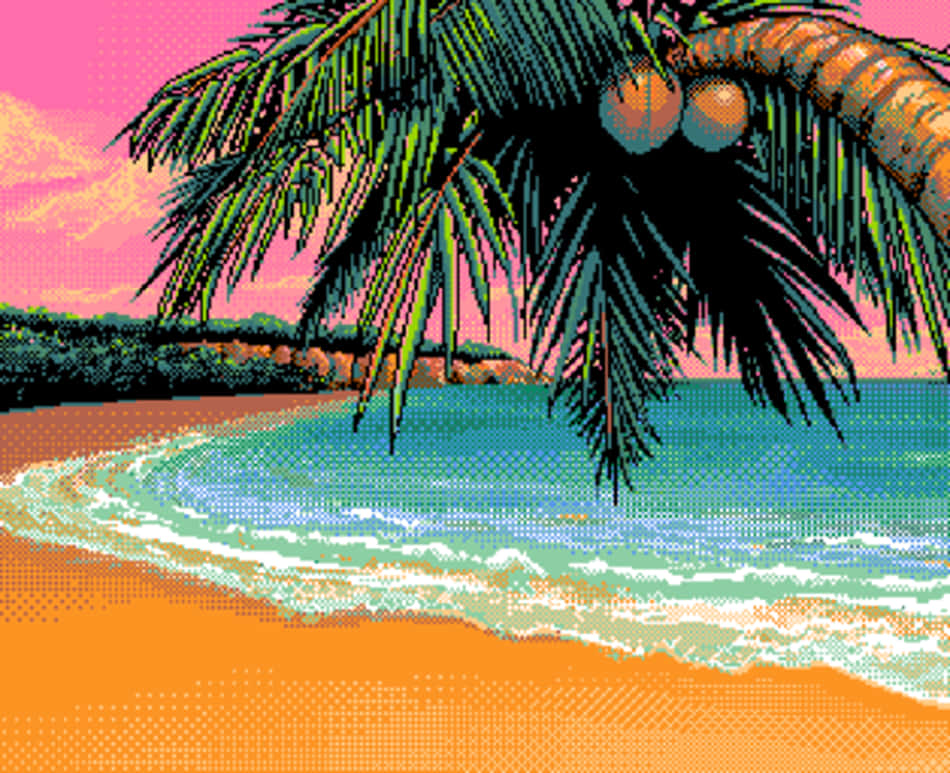 Enjoy The Tranquil Beauty Of Pixel Beach Background