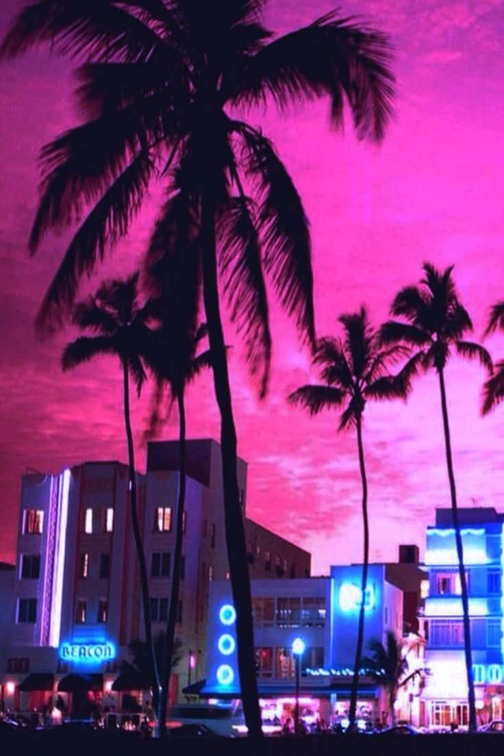 Enjoy The Vibrant Cityscape Of Miami In Retro Style! Background