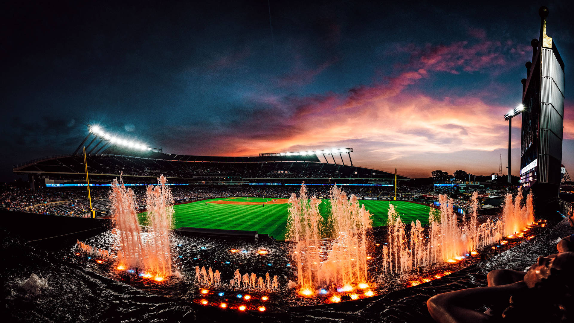 Enjoy The Water Show In Kauffman Stadium In Kansas City, Missouri Background