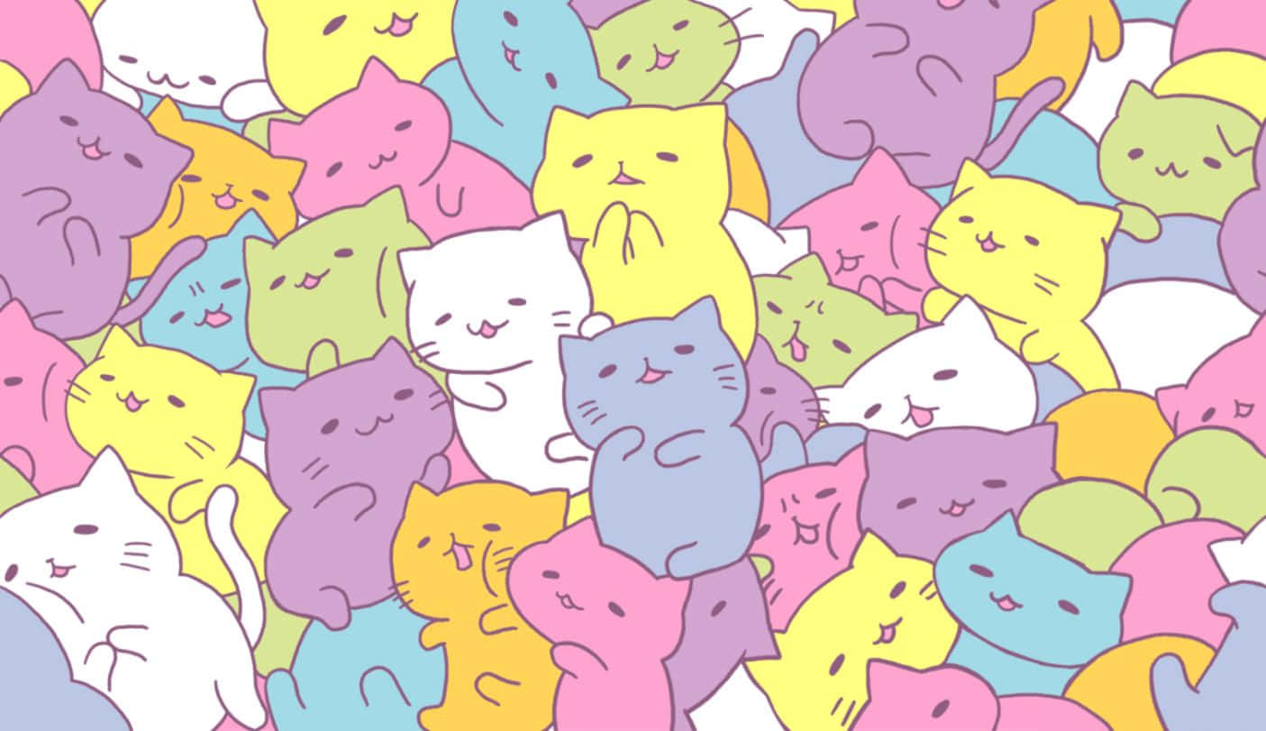 Enjoy Your Day With This Cheerful Cute Cat Pattern Background