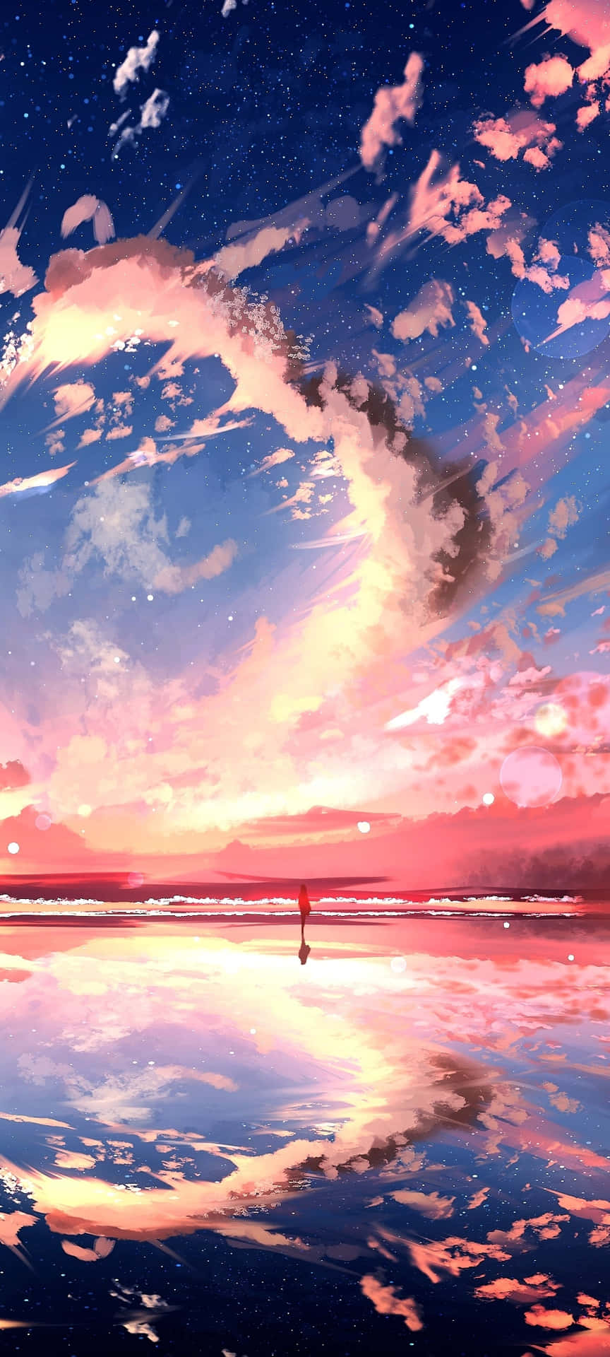 Enjoying A Beautiful Anime Sunset Atop A Hill Background