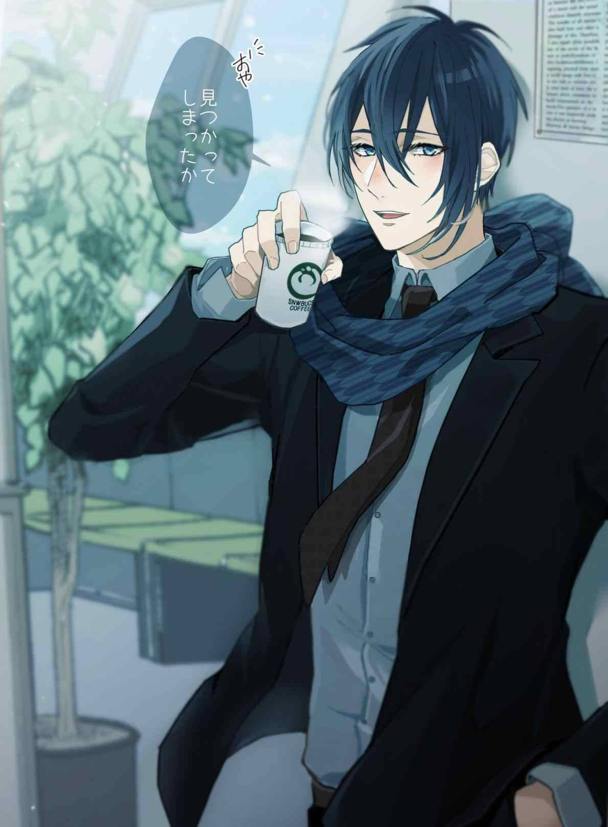 Enjoying A Cup Of Coffee, This Handsome Anime Boy Is Content. Background