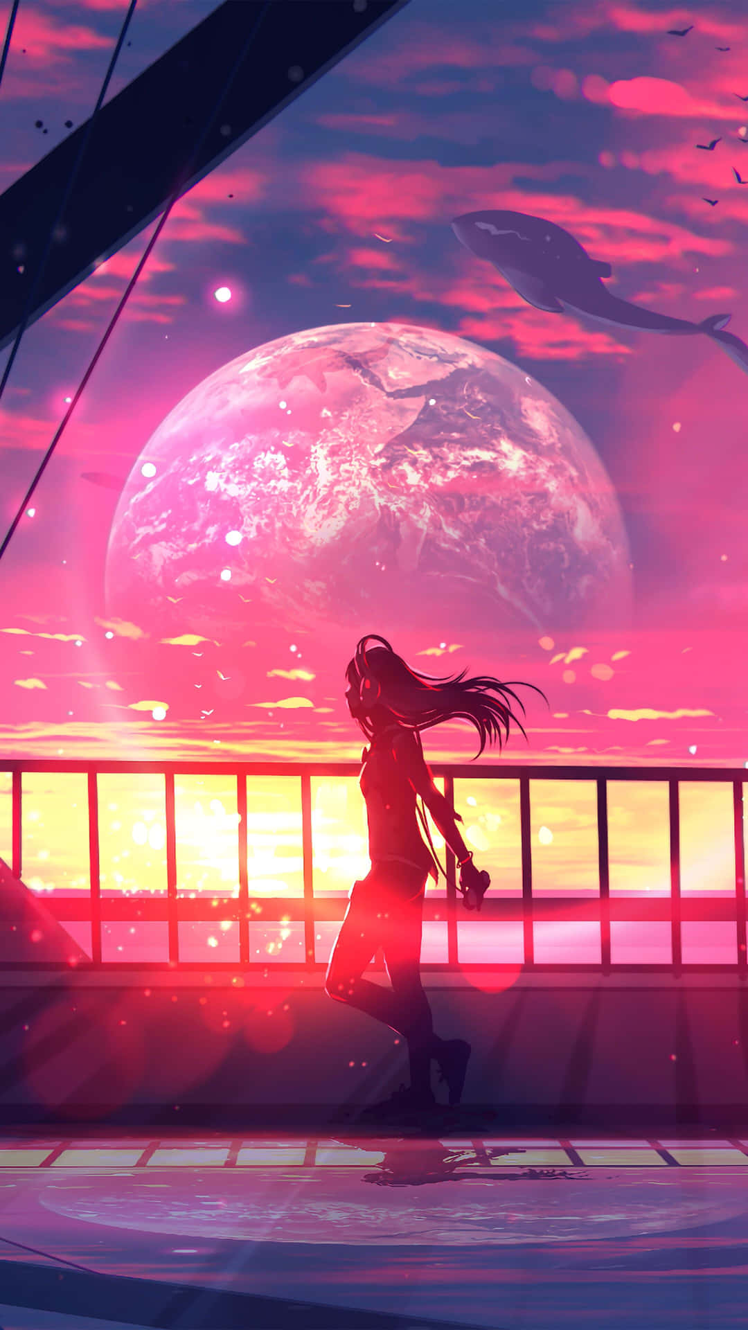 Enjoying A Peaceful Sunset While Playing Your Favorite Anime Game On Your Iphone. Background