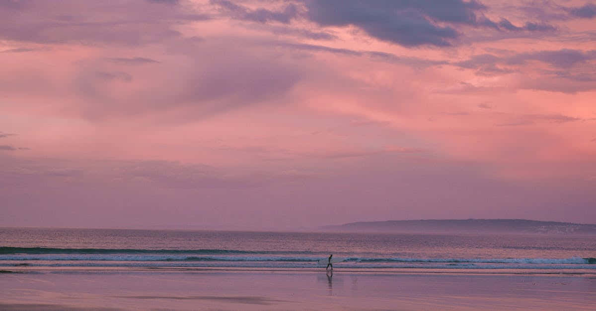 Enjoying A Warm And Beautiful Evening On The Beach With A Peaceful Pink Aesthetic. Background