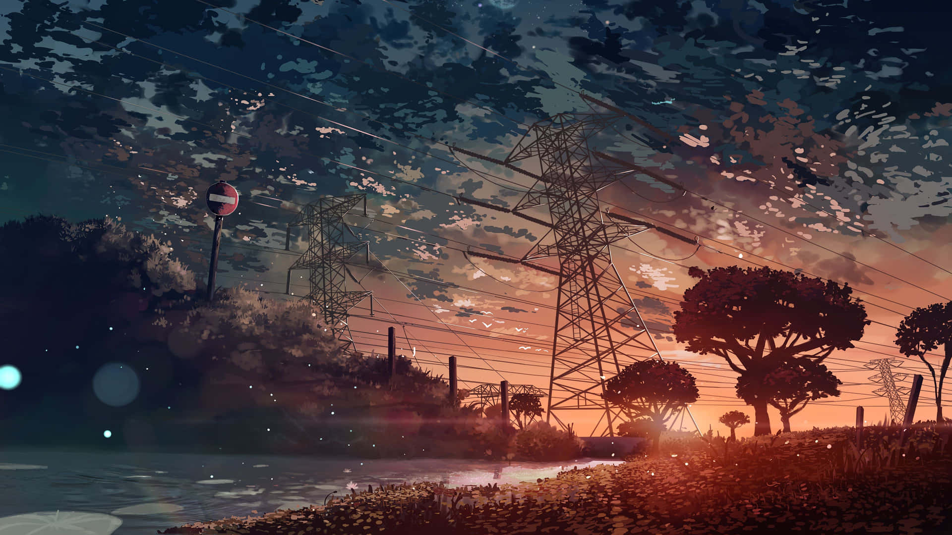 Enjoying The Beauty Of Anime Sunset Background
