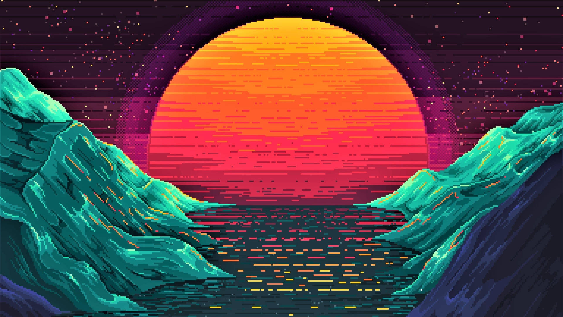 Enjoying The Breathtaking View Of A Pixelized Sunset