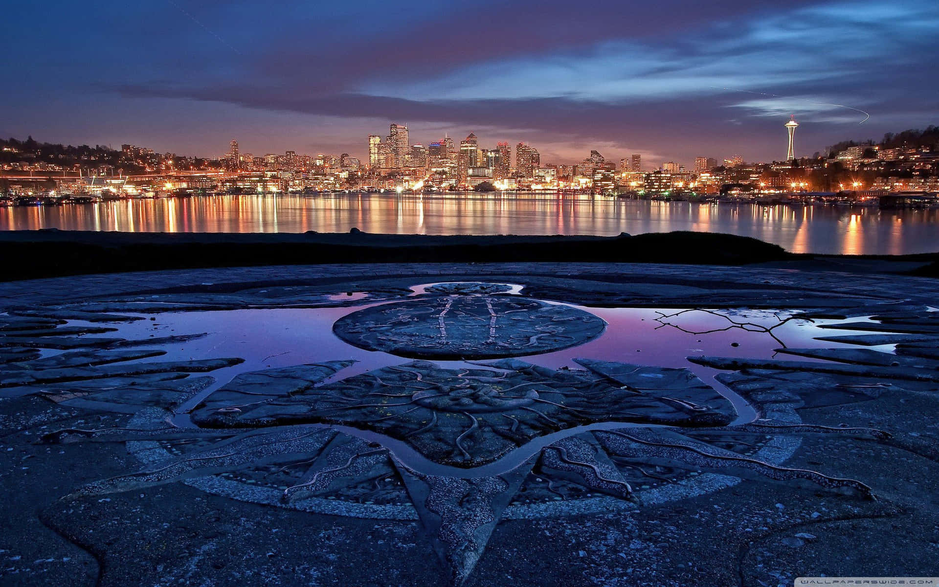 Enjoying The City Lights Of Seattle At Night Background