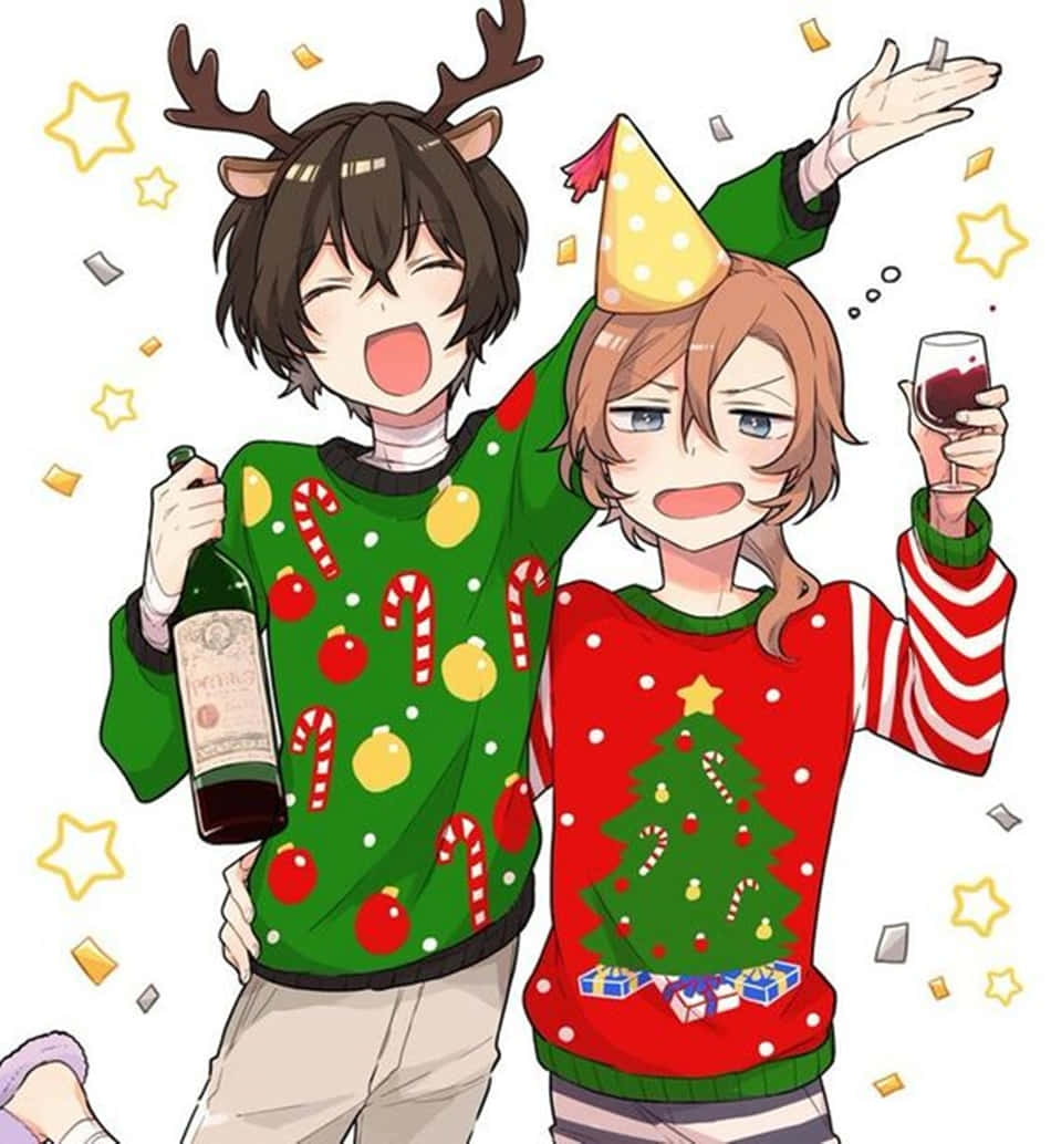 Enjoying The Holidays: Christmas Fun With Anime Boys Background