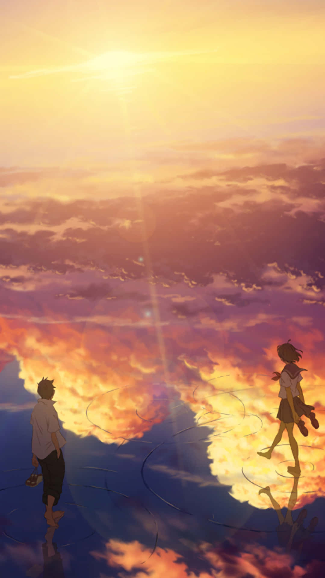 Enjoying The Serenity Of A Colorful Anime Sunset. Background