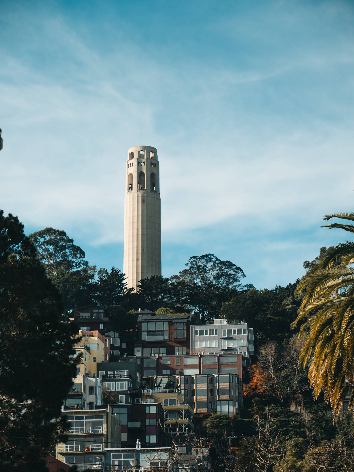 Enjoying The Sights Of San Francisco: Coit Tower With A Glorious Summer Backdrop Background