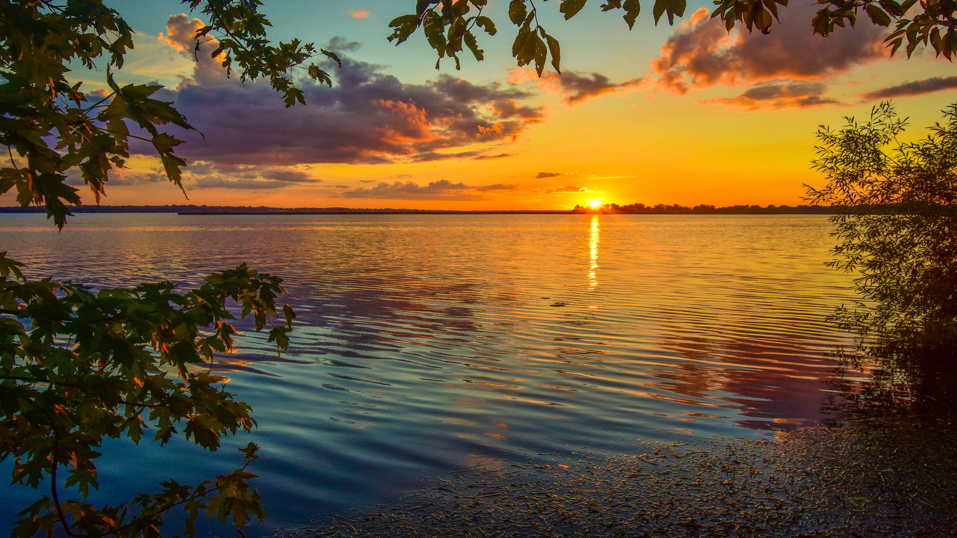 Enjoying The Stillness Of A Peaceful Lake Sunset Background