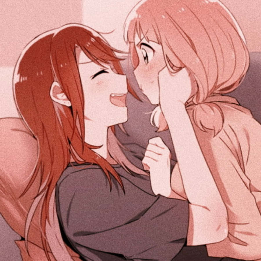 Enjoying The View Of A Romantic Sunset In This Lesbian Anime Scene. Background