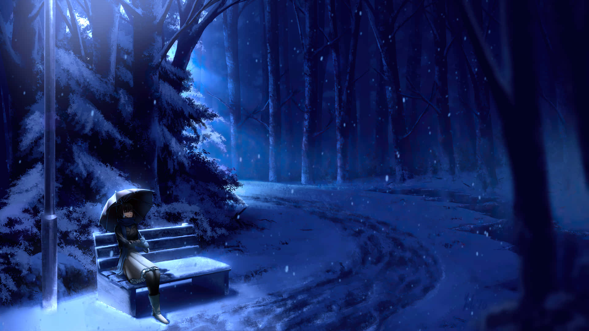 Enjoying The Winter Wonderland With A Laptop Background