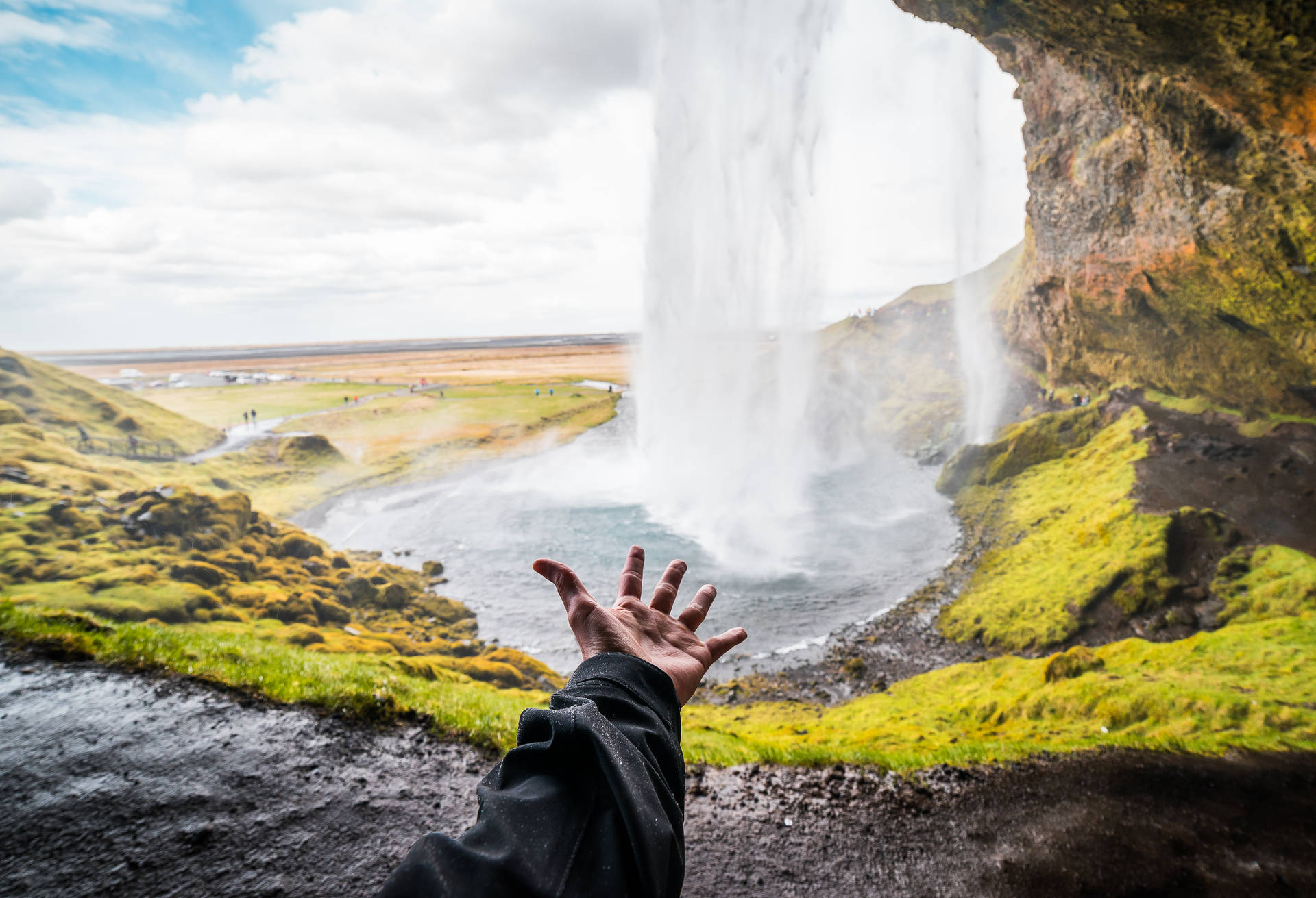 Enjoying Waterfall View Nature Scenery Background