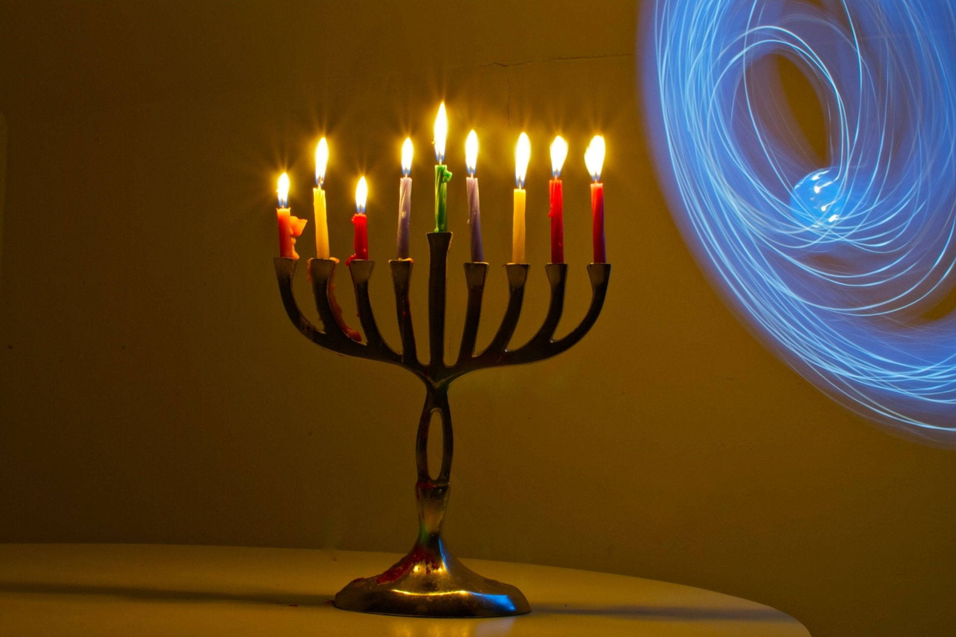 Enlightening Hanukkah - Brilliant Candelabra Flames Background