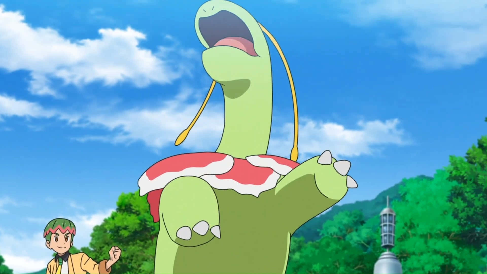 Enraged Meganium Pokemon With Trainer Background