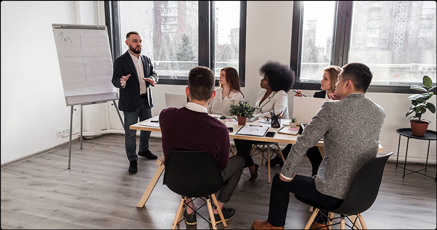 Enterprise Employees And Partners In Meeting Background