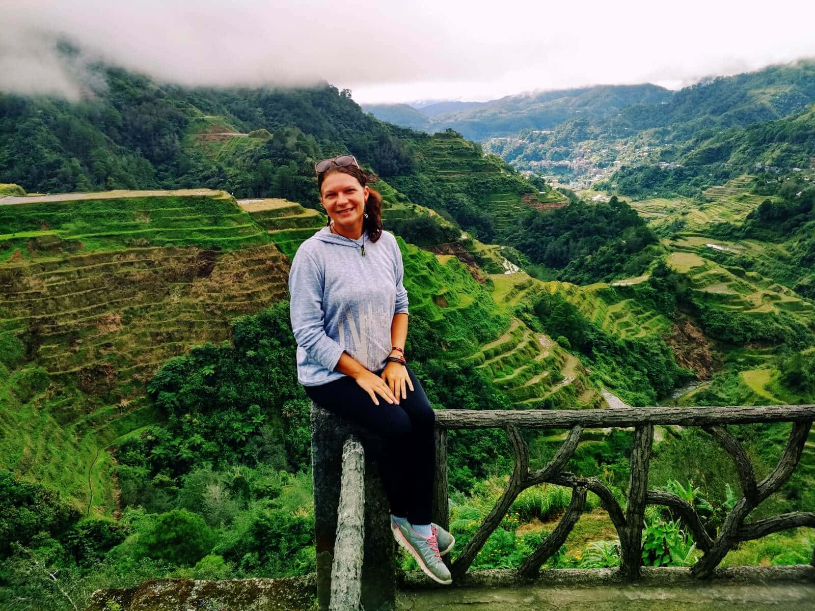 Enthralled Tourist Exploring Banaue Rice Terraces In The Phillippines. Background