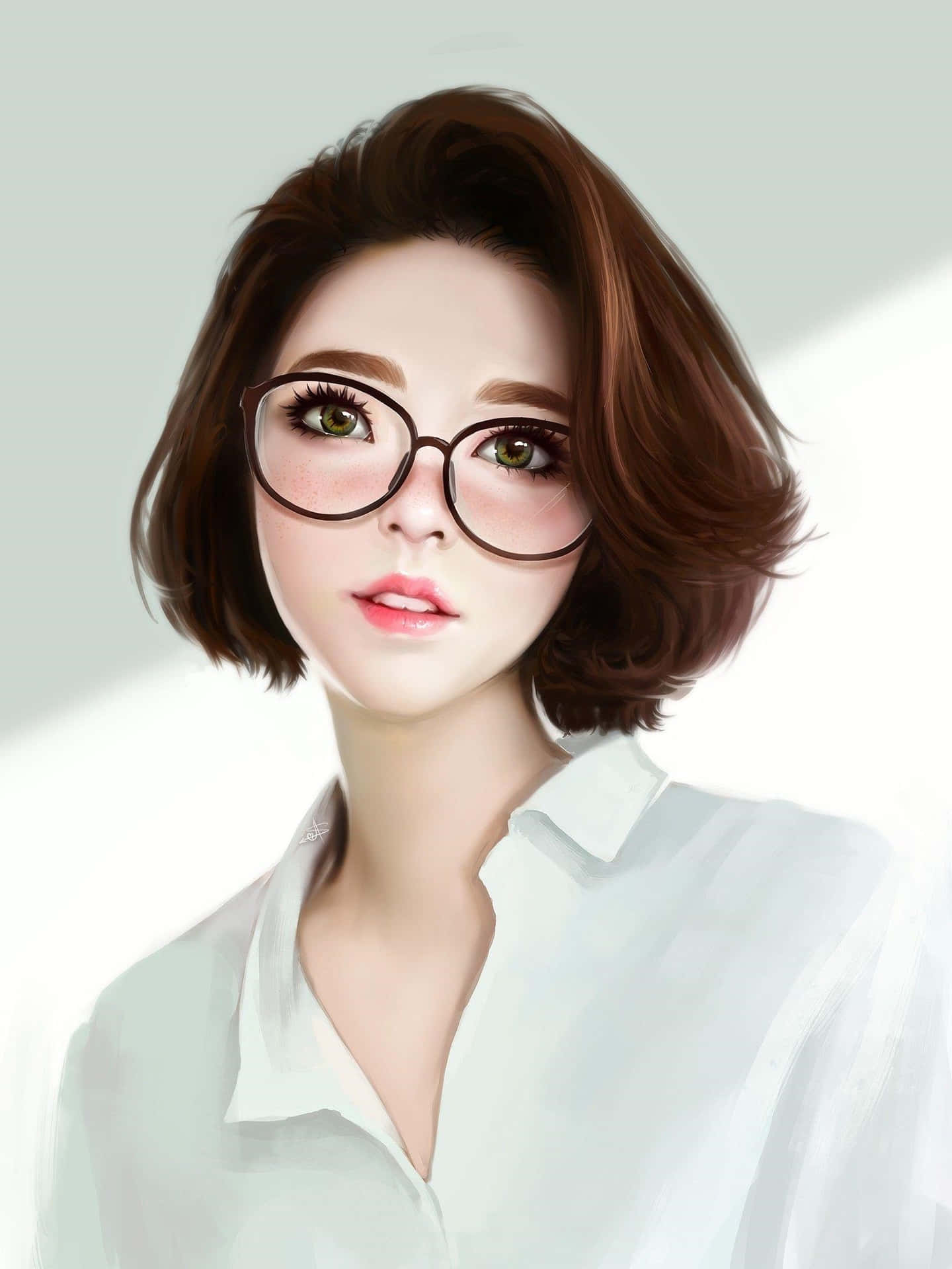 Enthralling Korean Anime Girl With Reading Glasses Background