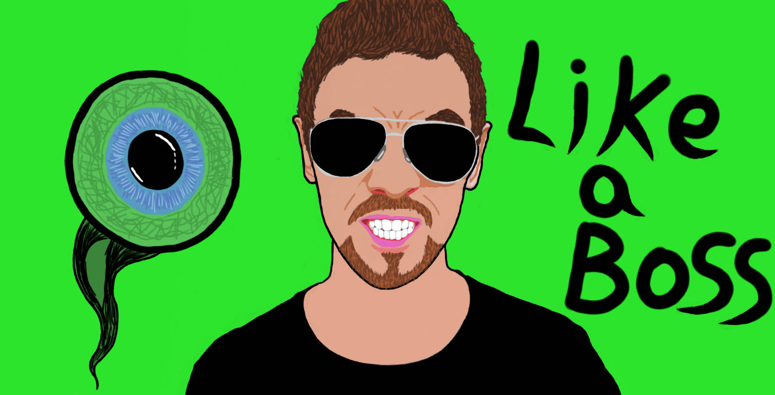 Enthusiastic Jacksepticeye Embracing His Motto Like A Boss Against A Vibrant Green Background