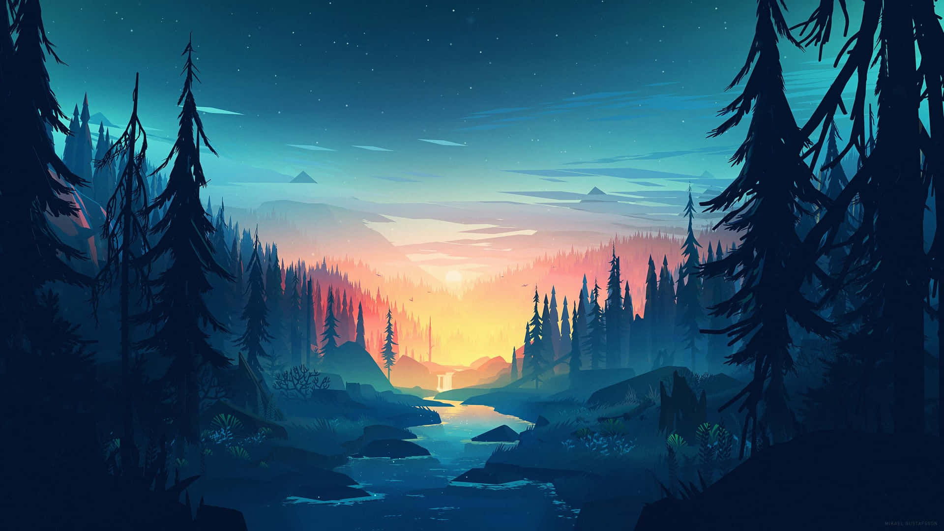 Environment Painting Forest Sunset Background