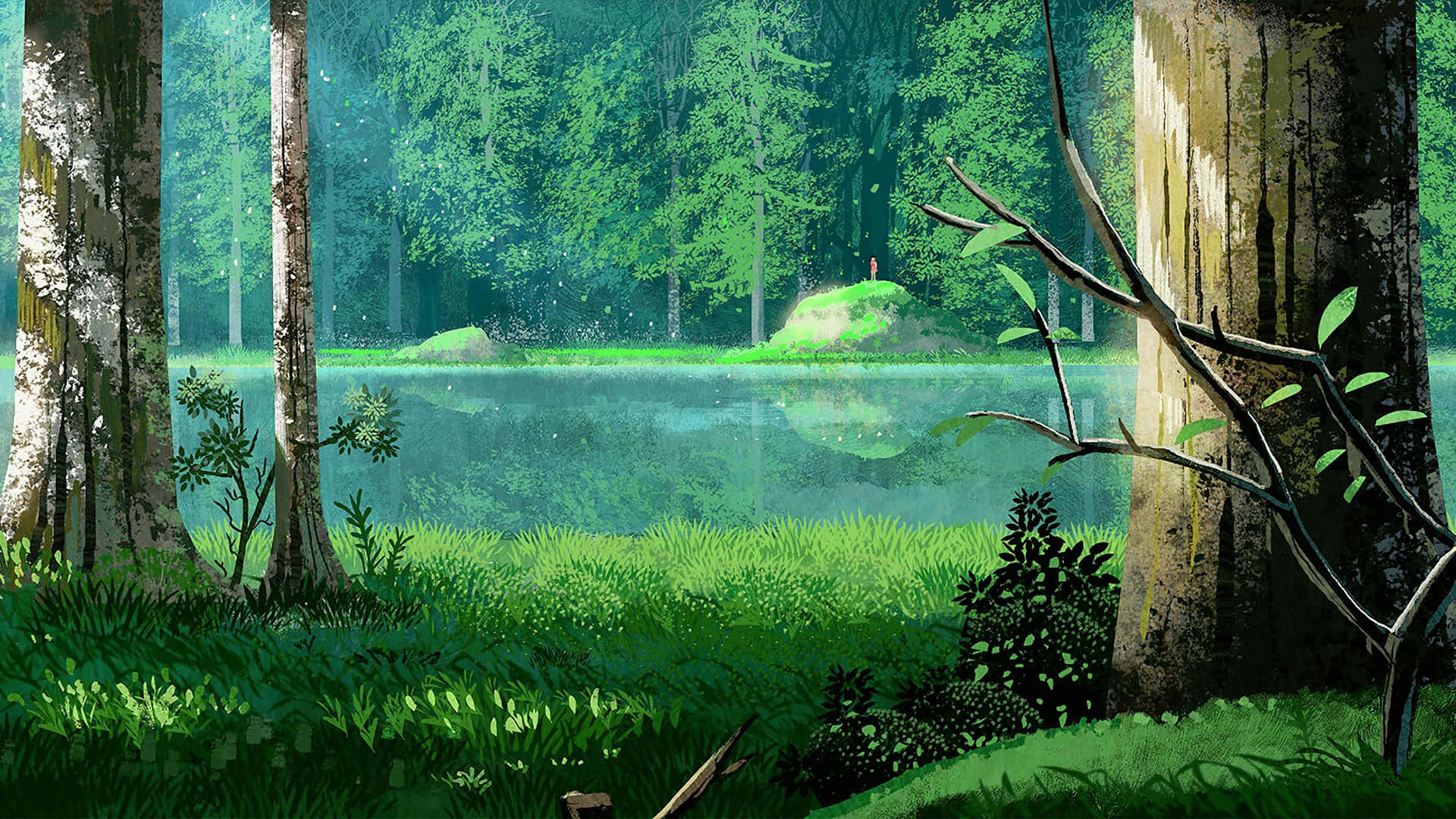 Environment Painting River Forest Background