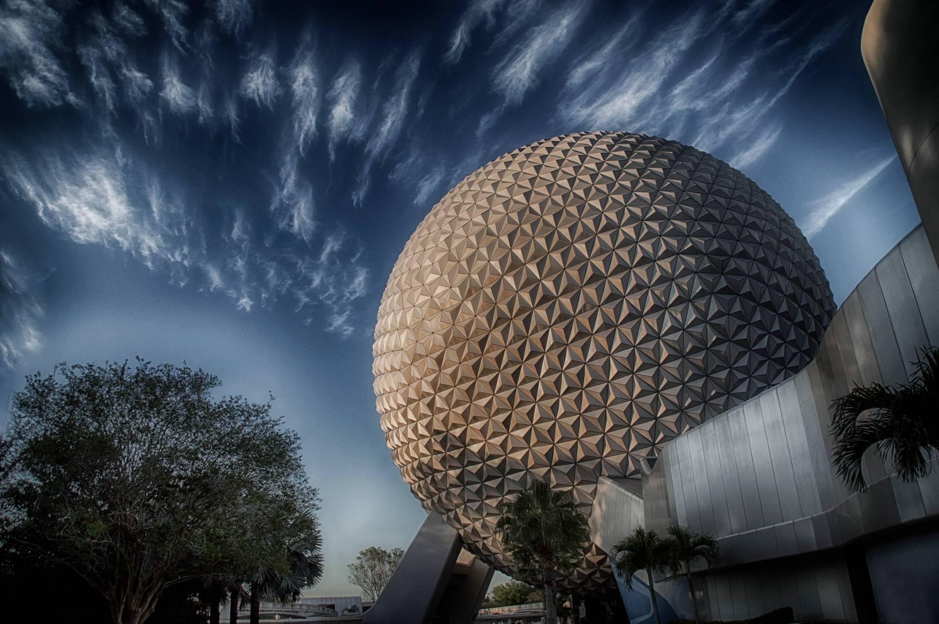 Epcot Globe Against Dark Sky Background