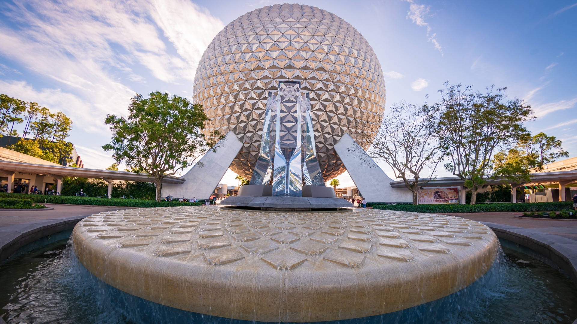 Epcot Globe With Fountain Background