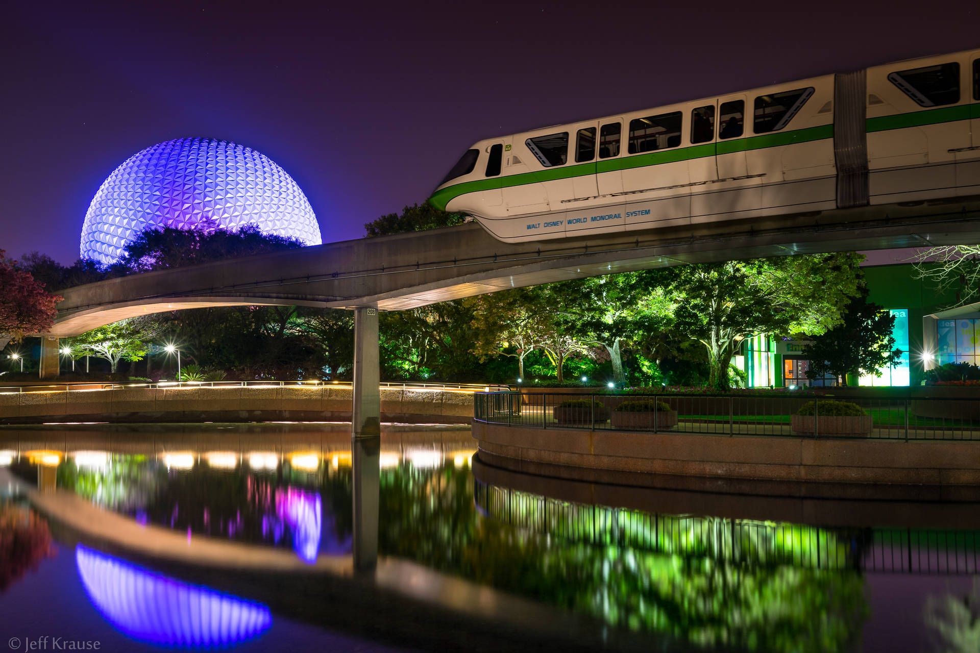 Epcot Monorail Night Reflection