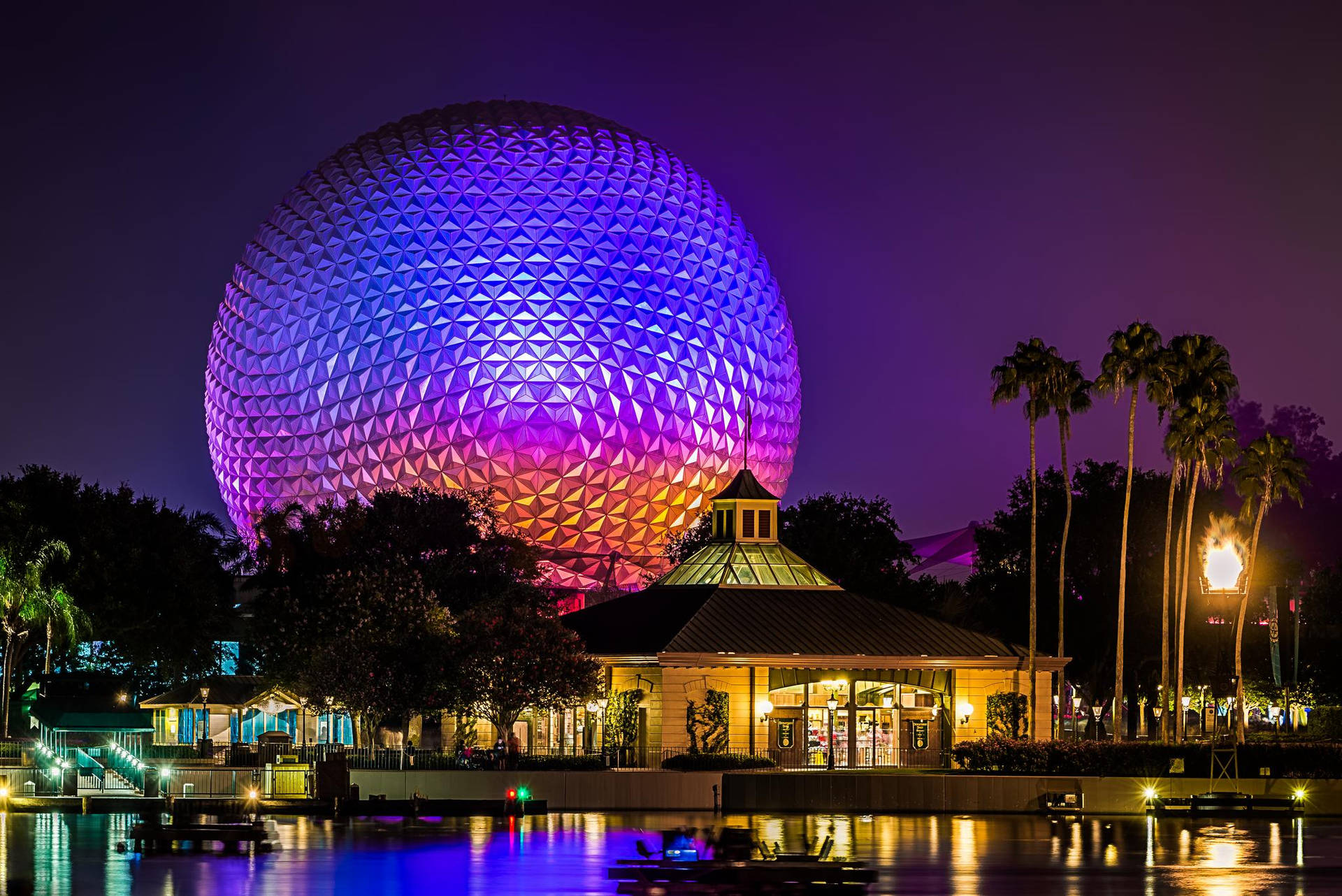 Epcot's Glowing Globe At Night Background