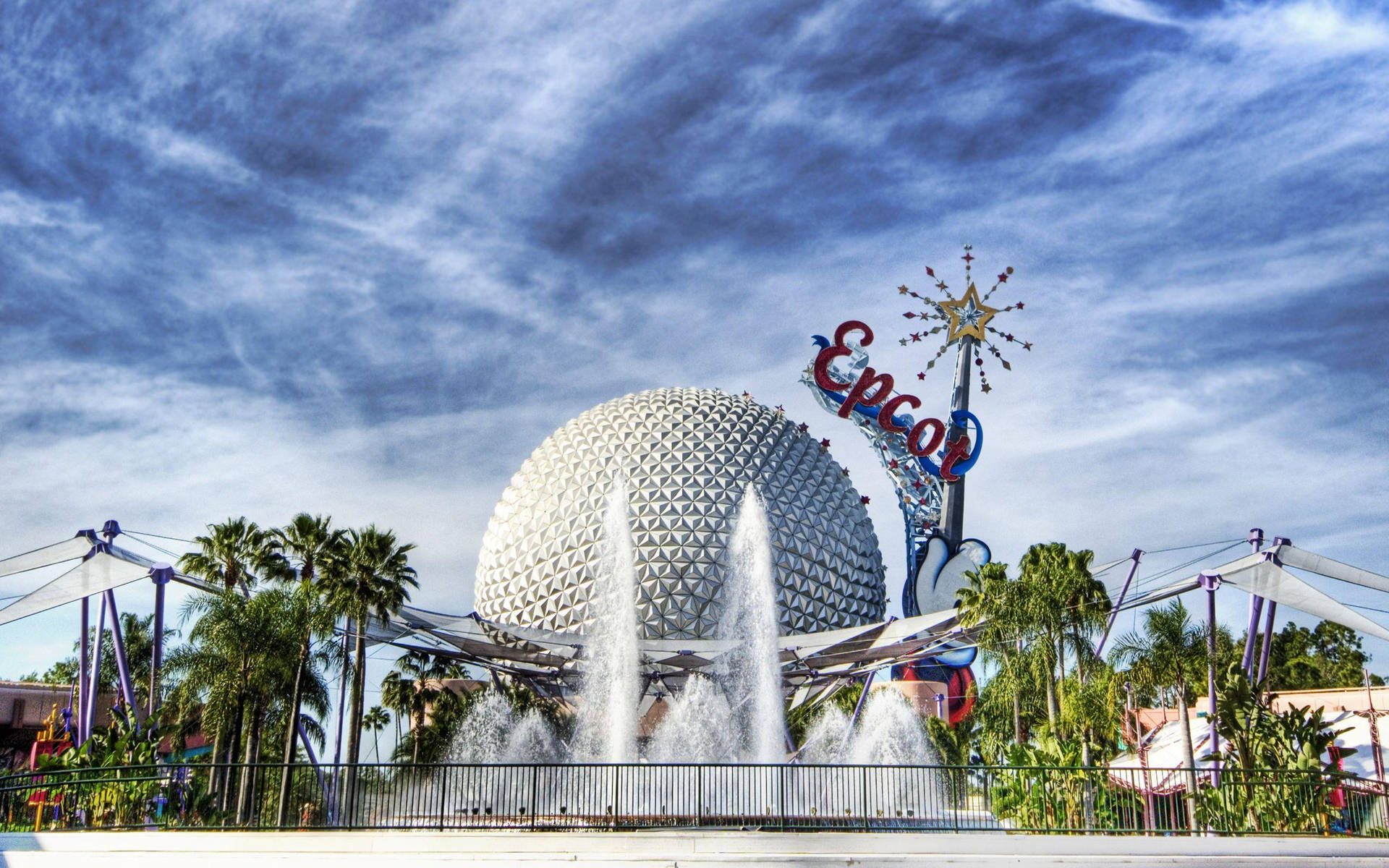 Epcot Structure With Fountain Background