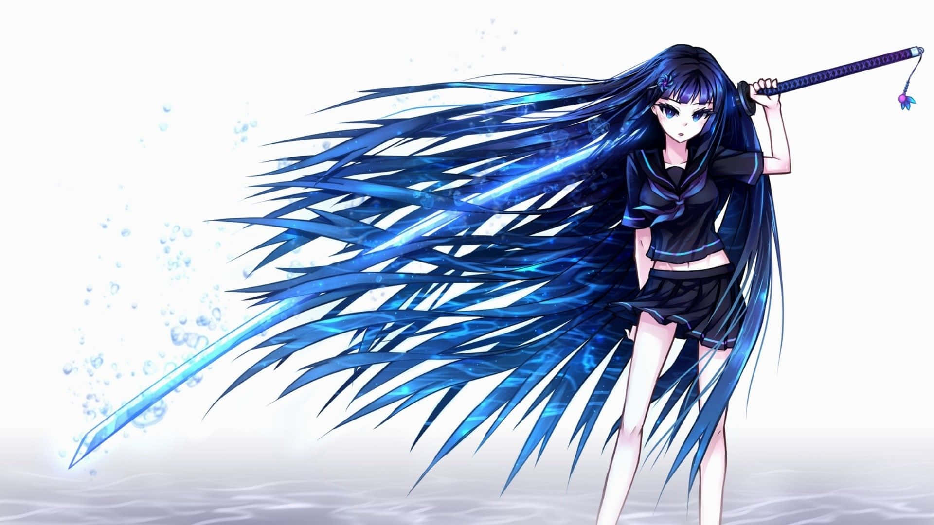 Epic Anime Girl With Blue Sharp Hairstyle