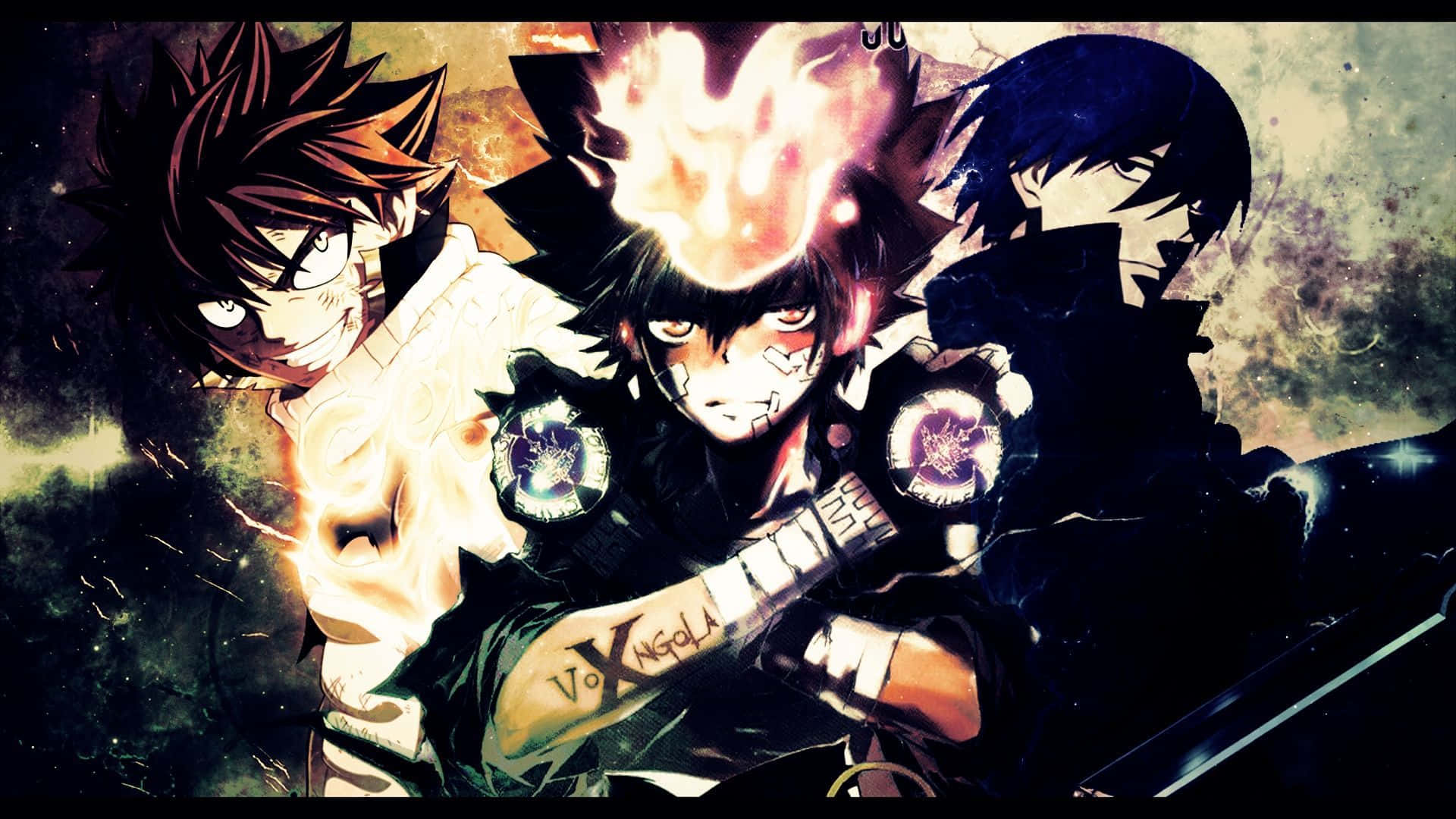 Epic Anime Trio - Tsunayoshi, Dragneel, Hei In Action Background