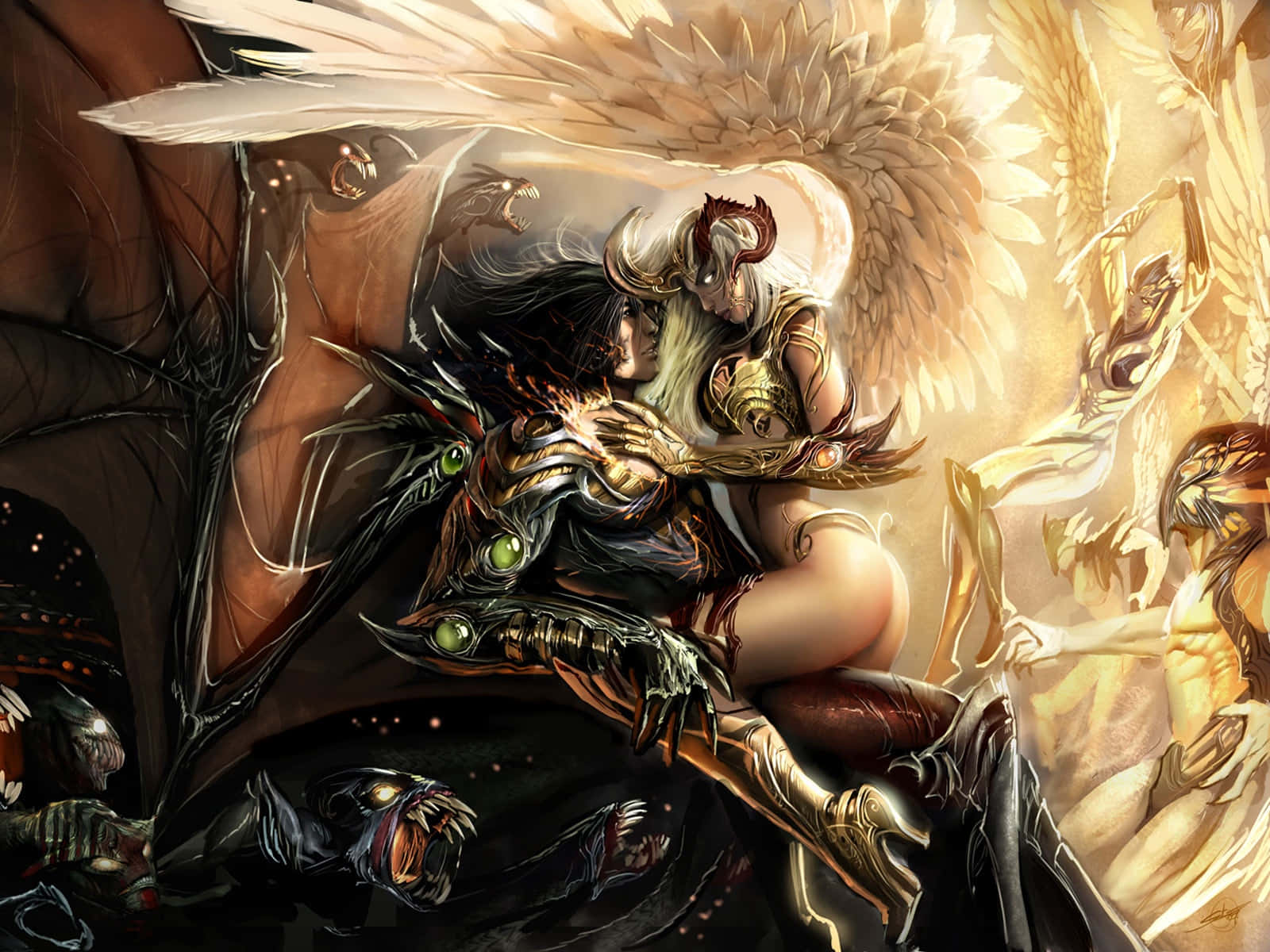 Epic Battle Angel And Demon Background