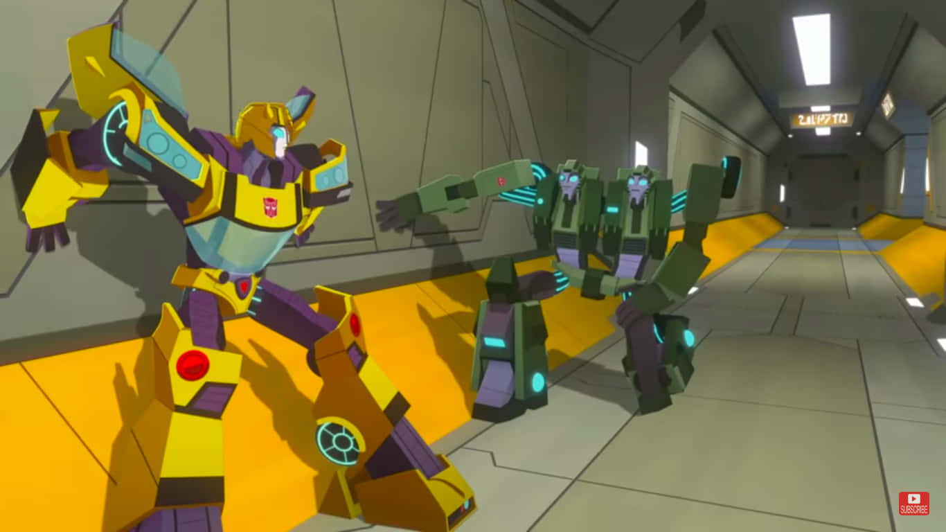 Epic Battle Between Bumblebee And Shadow Striker In Transformers Cyberverse Background
