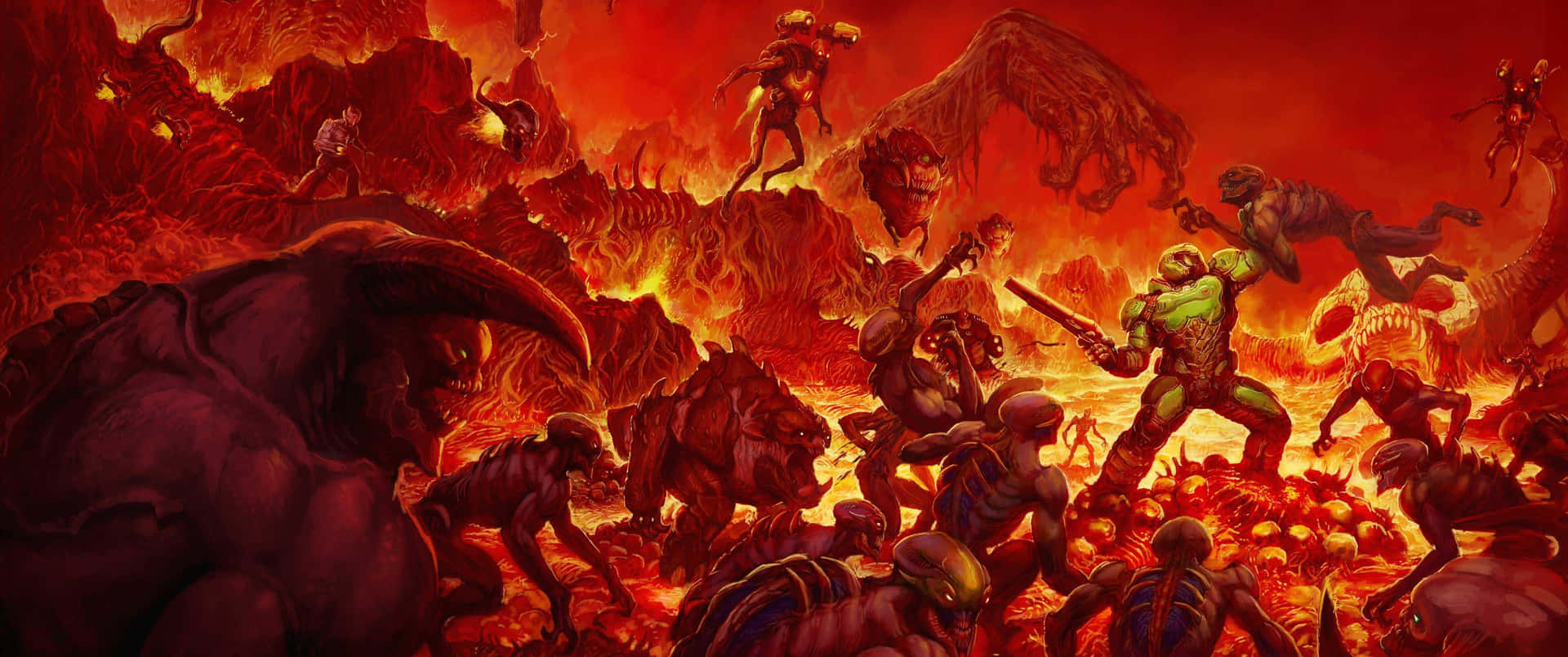 Epic_ Battle_ In_ Hellish_ Landscape Background