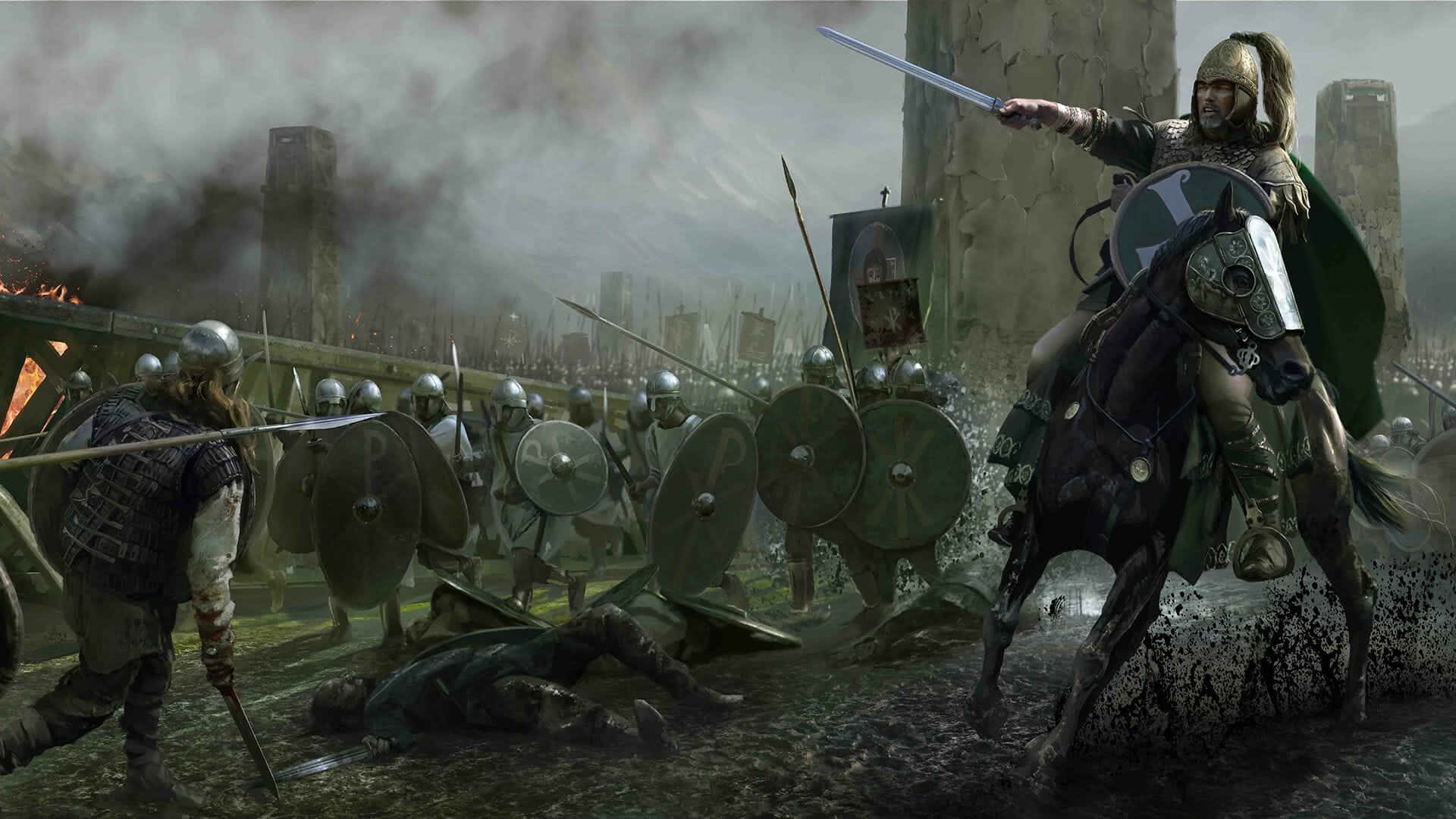 Epic Battle Scene From Attila Total War Game Background