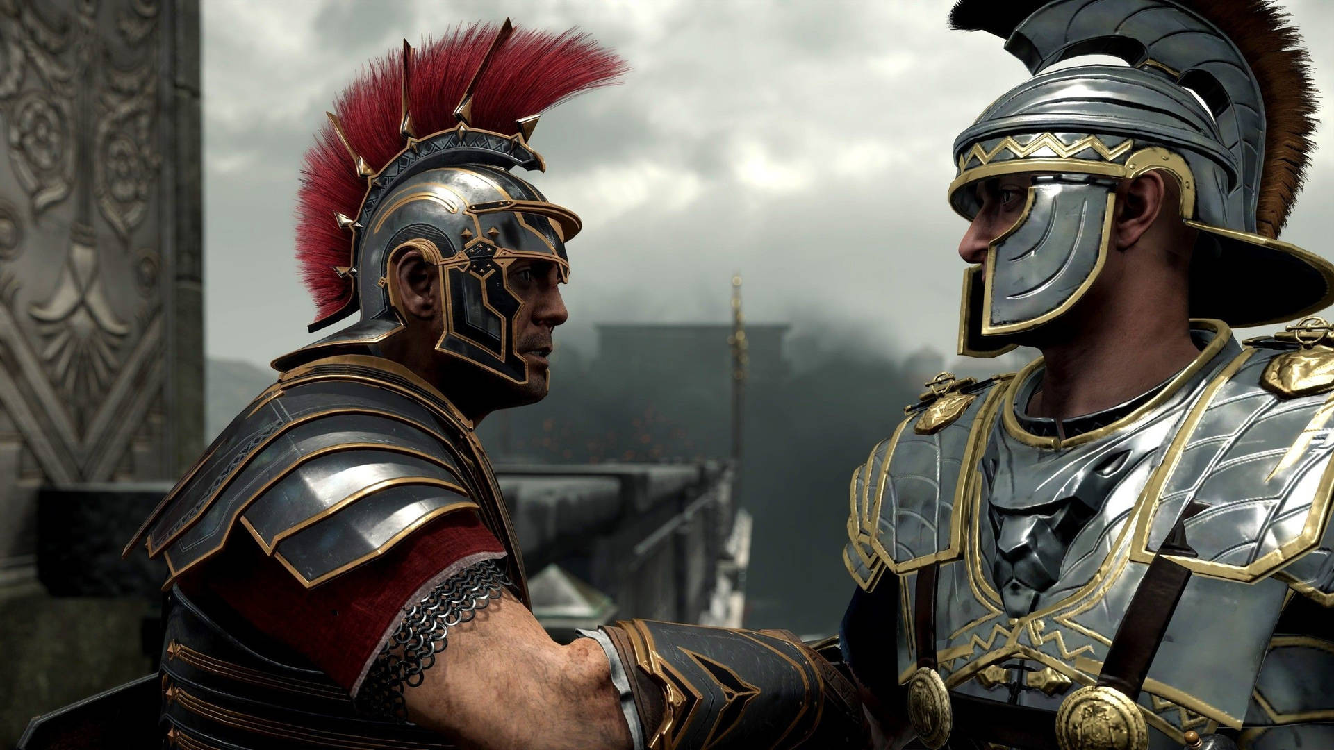 Epic Battle Scene With Roman Guards In Total War Rome 2. Background