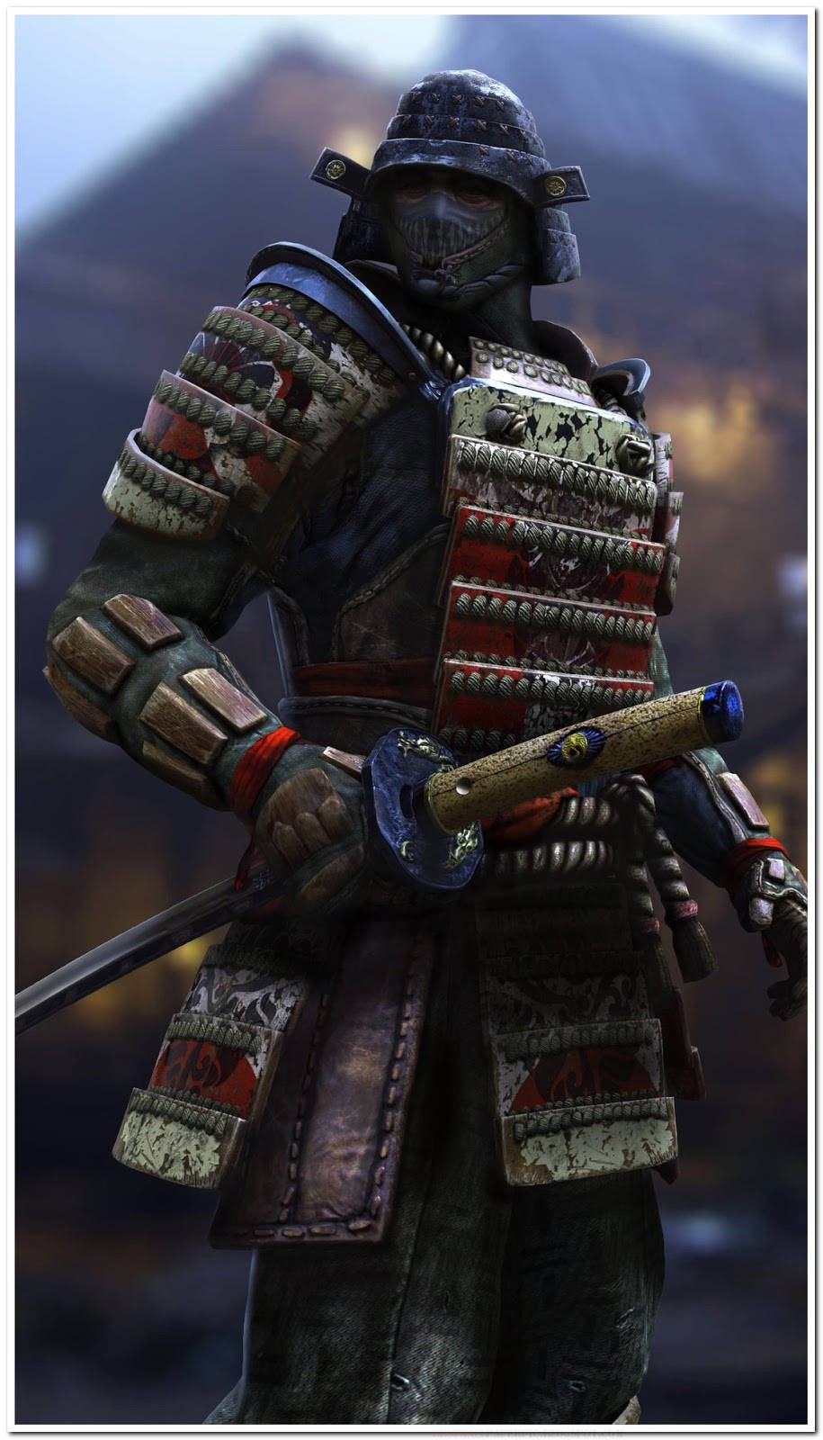 Epic Battle Stance Of Orochi Warrior From For Honor Game On Phone Screen Background