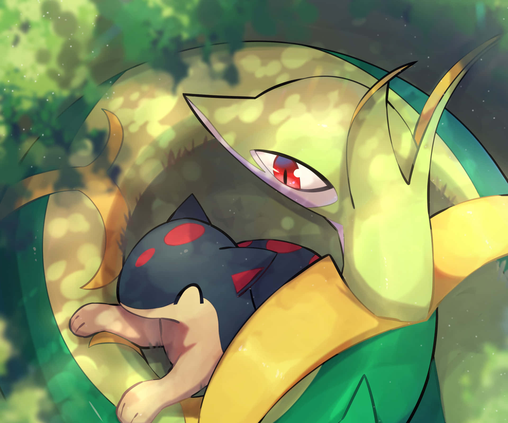 Epic Battle Stance - Serperior And Cyndaquil In Pokemon Universe Background