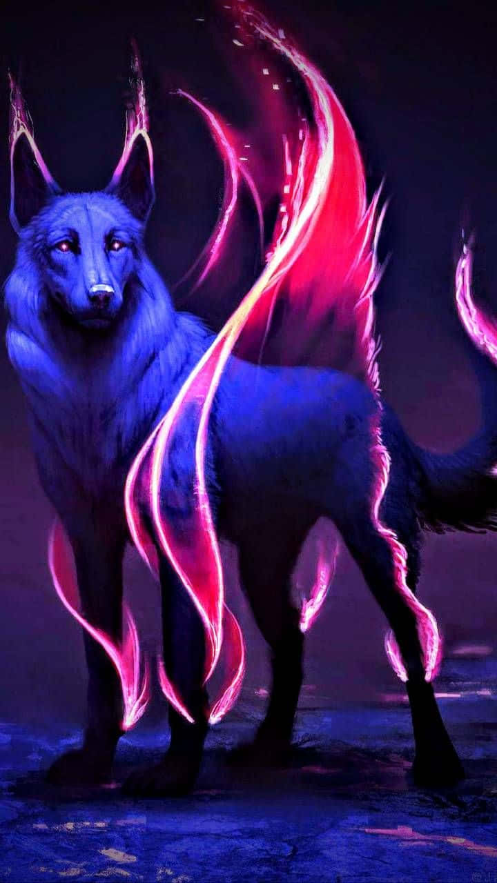 Epic Blue Wolves With Pink Wings Background