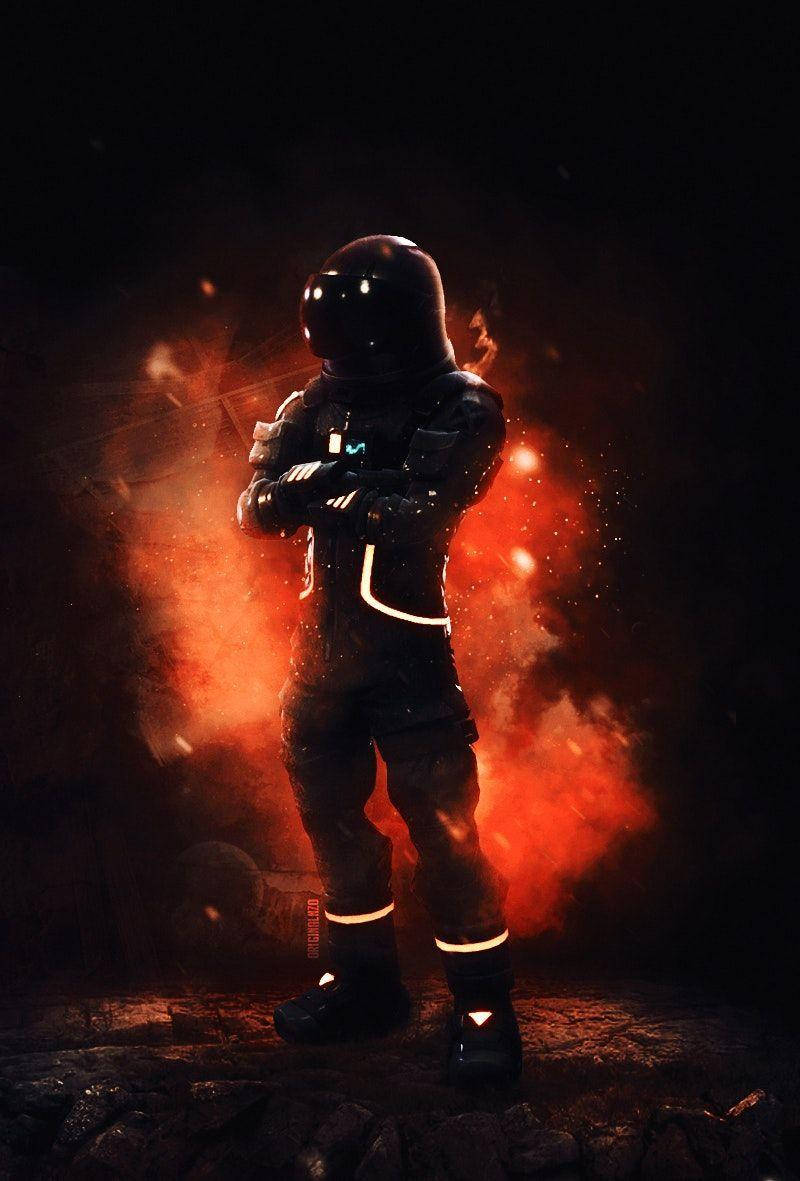 Epic Dark Voyager Fortnite Skin Unleashing Fiery Powers Background