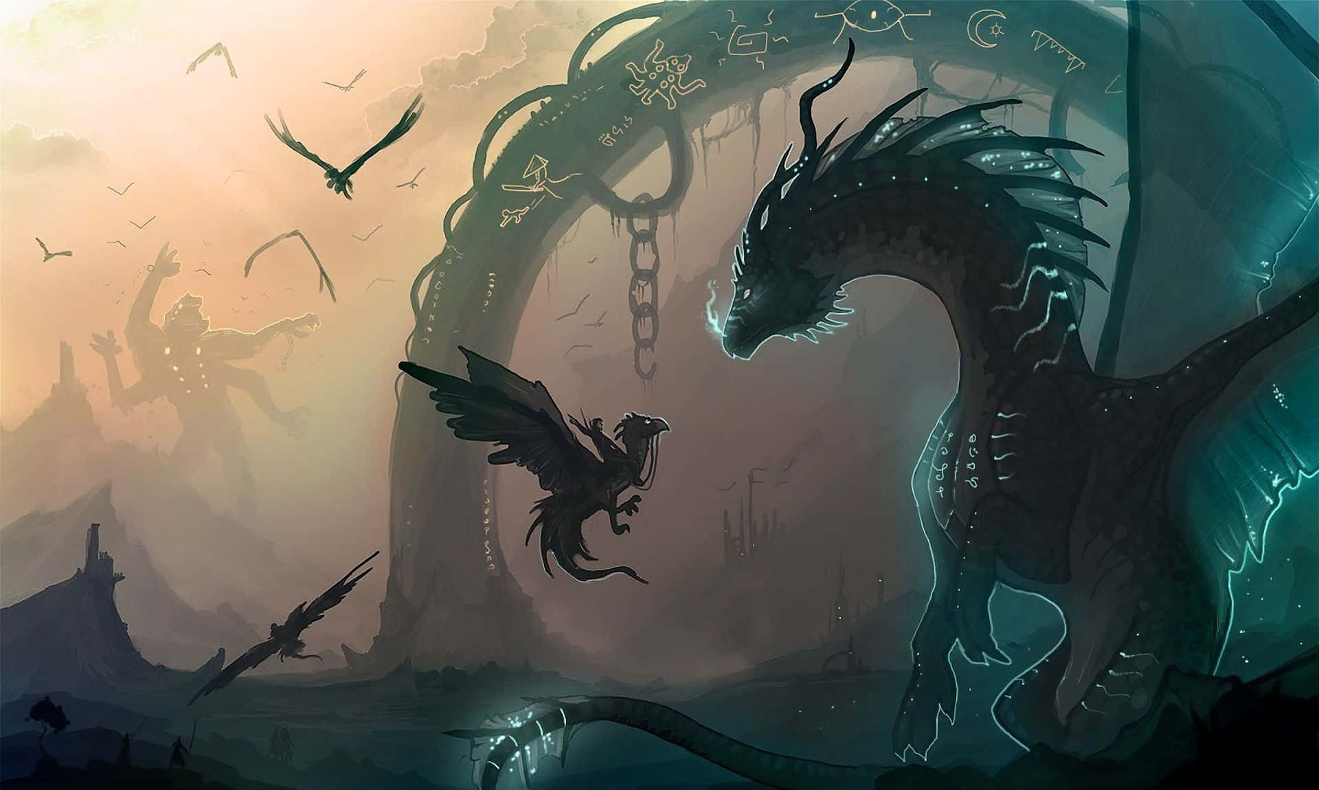 Epic Dragon In Fantasy Setting Background