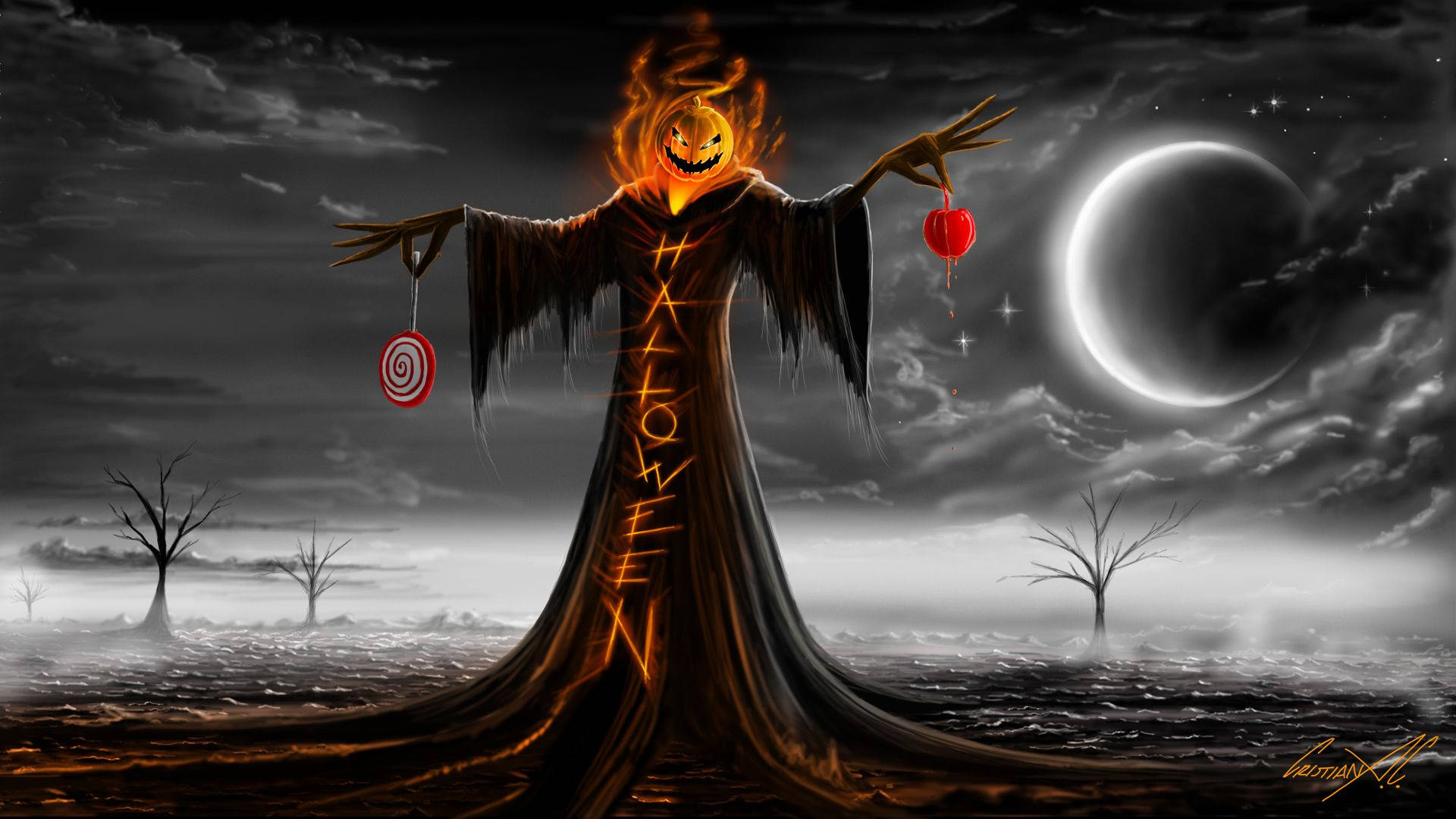 Epic Halloween Scarecrow Desktop Background