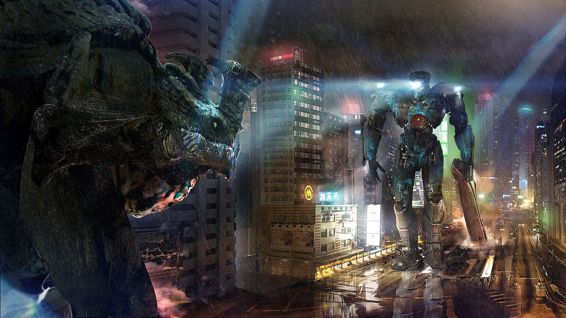 Epic Kaiju Battle In The City Background